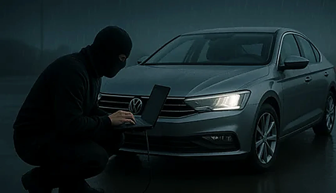 Thief at a car at night